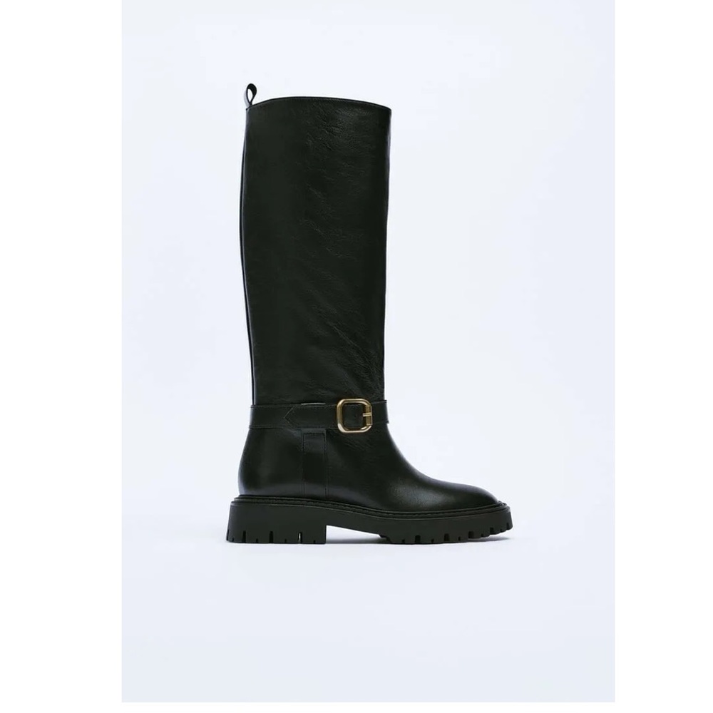 ZARA LEATHER BOOTS WITH BUCKLE US 6.5 - Picture 3 of 15